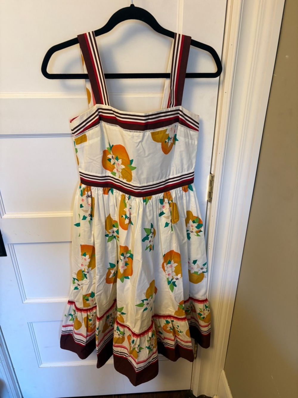 Kate Spade White Floral & oranges print Cotton Sundress with border trim